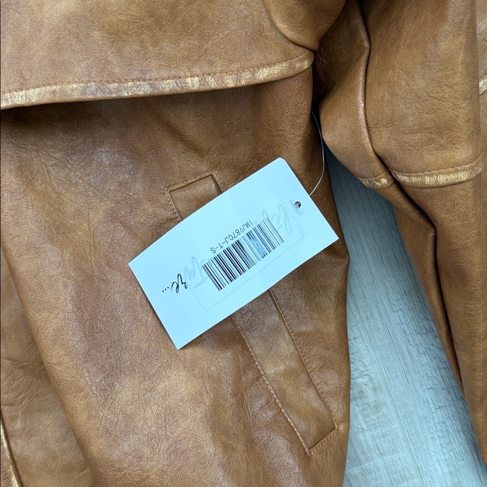 London Calling Cognac Oversized Faux Leather Jacket - Picture 6 of 6